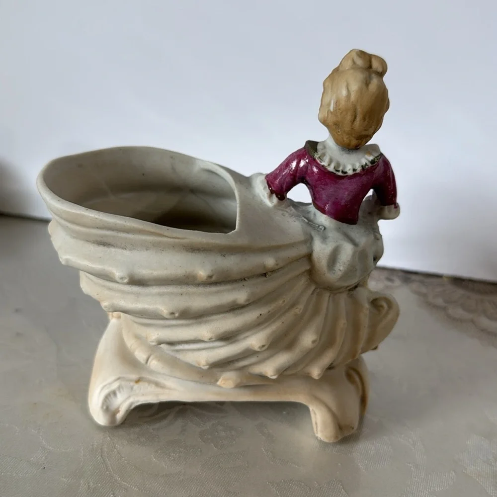 Vintage Figurine Planter with Pink and Cream Accents